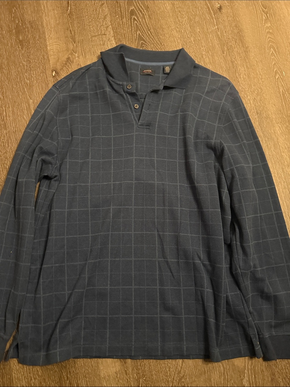 Arrow Men's Long-Sleeve Navy Windowpane Polo